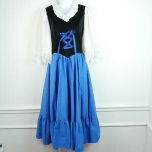 Dirndl Dress XS Blue Black Lace Up Oktoberfest Bavarian German Costume Peasant